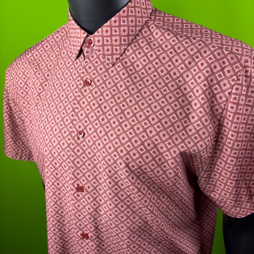 American Breed Smart Shirt‎ Geometric AOP Mens XL Burgundy Modal Stretch Button